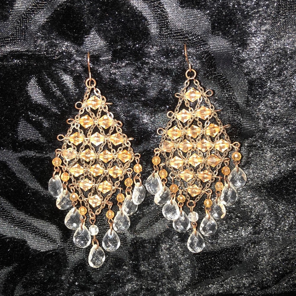 Gold & clear crystal dangle earrings